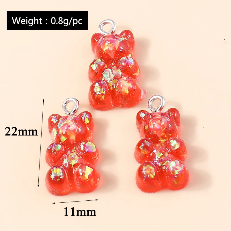 30colors 10pcs 22X11mm Candy Color Gummy Mini Bear Charms for Making Cute Earrings Pendant Necklace DIY Creative Jewelry Finding