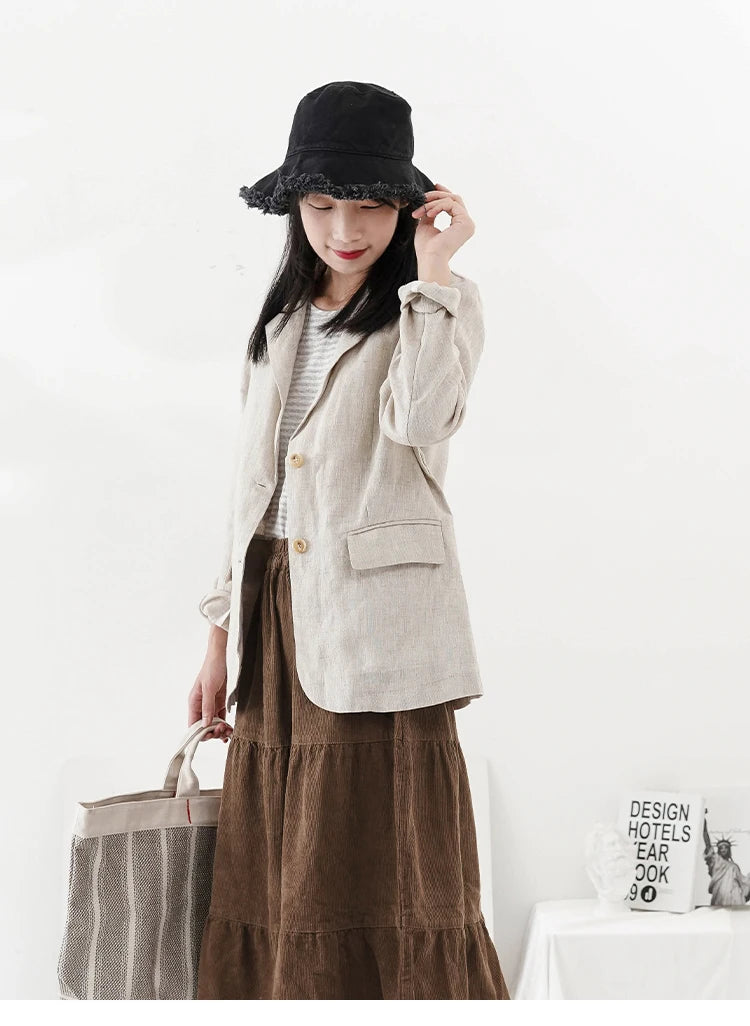 100% Linen Women Blazer Casual Notched Collar Long Sleeve Singgle Breasted Office Lady Outerwear Stylish Tops Retro Coat Viralgem Store