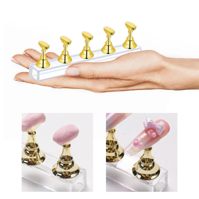 Acrylic nail practice stand, magnetic nail tip art display stand, nail enhancement tool with reusable adhesive putty clay, used
