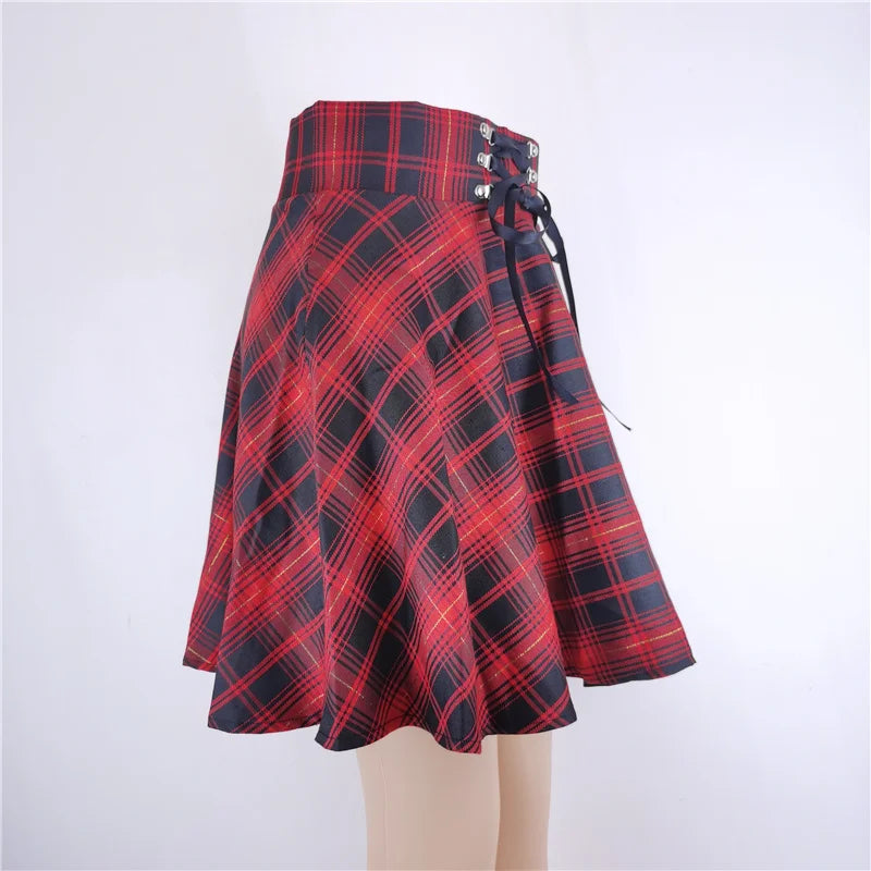 Women's Basic Versatile Flared Casual Mini Skater Skirt High Waisted School Goth Punk Black Skirt Harajuku