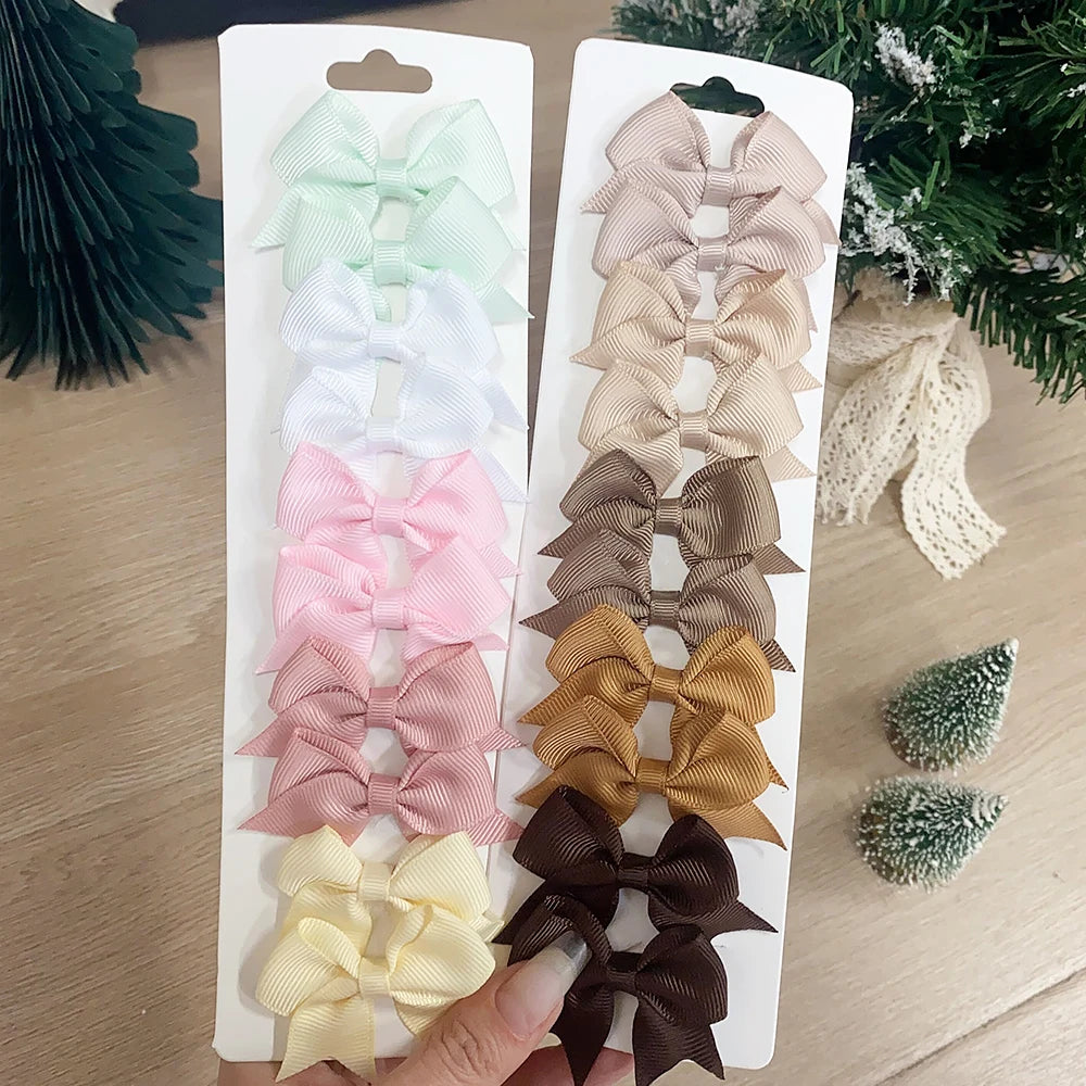 10Pcs/Set Solid Color Kids Bows Hair Clips for Baby Girls Handmade Ribbon Bowknot Hairpin Barrettes New Year Hair Accessories Viralgem Store