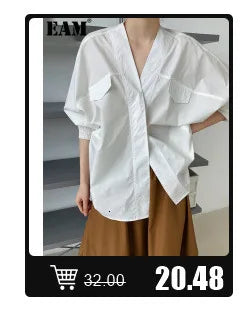 [EAM] Big Size Gray Jacket Wide Leg Pants Two Piece Suit New V-Neck Long Sleeve Women Fashion Tide Spring Autumn 2024 1DH6481