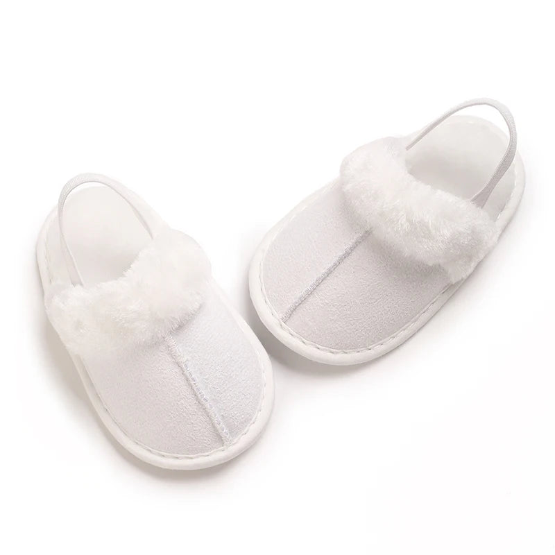 0-1 Years Old Winter Baby Slippers Fluffy Baby Boy Girl Sandals Cute Plush Soft Non-slip Sole Toddler First Toddler Baby Shoes