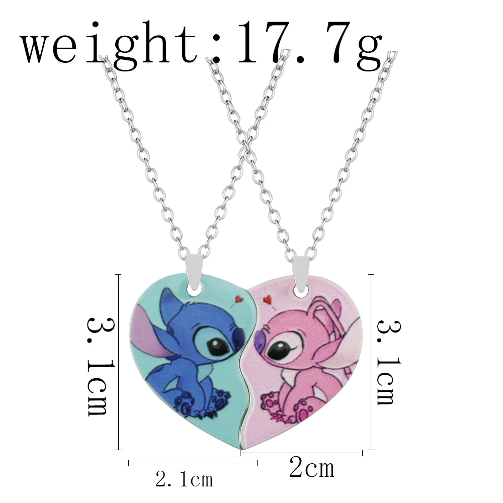 1pair Cute Lilo and Stitch Stainless Steels Pendant Necklace Kawaii Stitch Neck Chain for Man Accessories Gifts