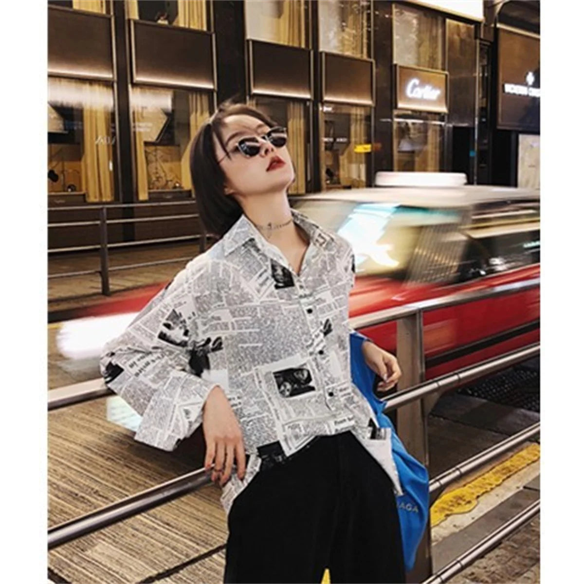 Trendy Shirt Blouse Simple Thin Newspaper Print Shirt Summer Loose Shirt Top Women Solid Color Sun Protection Shirt Streetwear Freshlook Styles