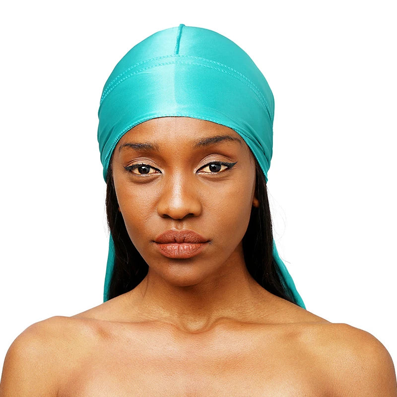 Unisex Silky Long Tail Durag Pirate Hat Turban Fashion Headwraps Cap Bandana Women Men Headwear Caps Hijab Hair Accessories  ﻿