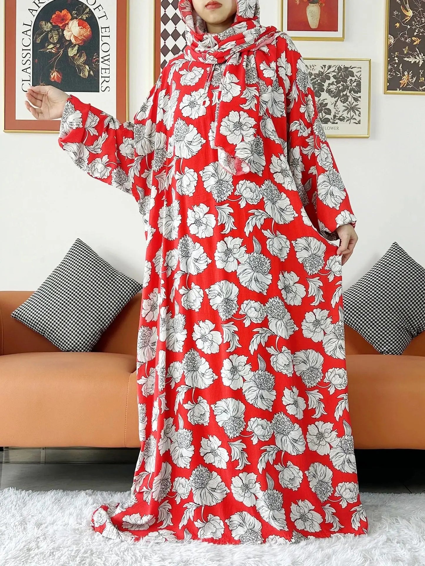 2024 Muslim Cotton Lady Abayas Ramadan Prayer Garment Dubai Turkey Middle East Femme Robe Loose African Dress Turban Joint Viralgem Store