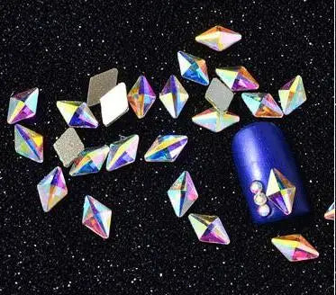 100pcs AB clear Rhinestone 4-10mm Nail Art Shape Top Crystal AB Czech Crystal Rhinestone Flatback Elongated Glass Stones ZZ15244