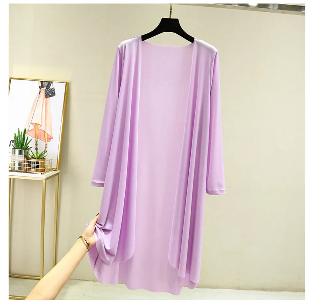 Spring Summer Cardigan Casual Night Dress Women New Long Sleeve Ice Silk Home Wear Loose Shirt Sun Protection Clothing ZY6583