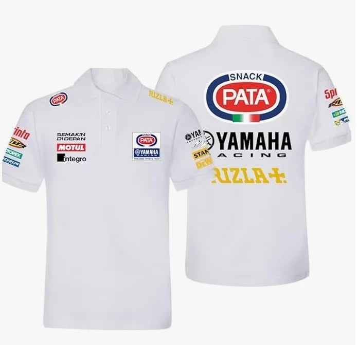 Yamaha men's cotton polo shirt print 2025 summer motorcycle style short-sleeved polo shirt street casual motorcycle T-shirt