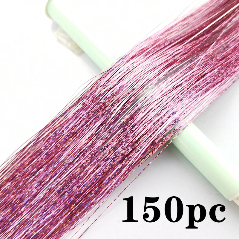 Synthetic Extensions Hair Dazzling Female Hippies With Tinsel Rainbow Silk For Braided Headwear Length 120 Cm 150 Strands/Pack Viralgem Store