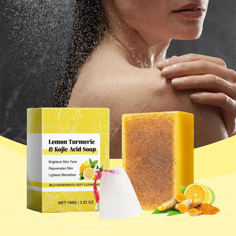 100g Lemon Turmeric Kojic Acid Soap Turmeric Face And Body Wash Clean Soap Bar, Firm Pores Lemon Turmeric Glowing Skin Care Soap