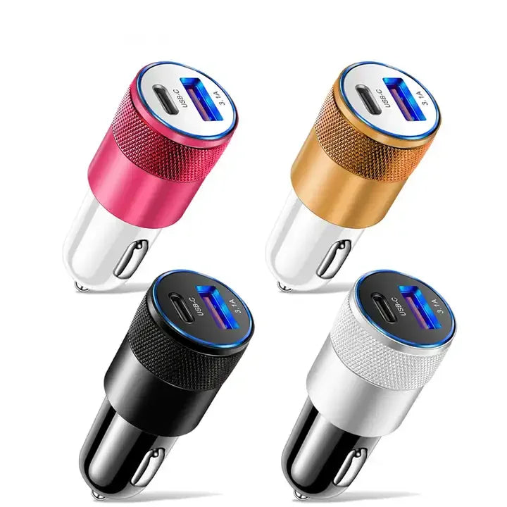 3.1A USB Car Charger Aluminum Alloy PD Fast Charging for Mobile Phone Tablet 15W Dual Port Car Charger Adapter Fast Car Charger