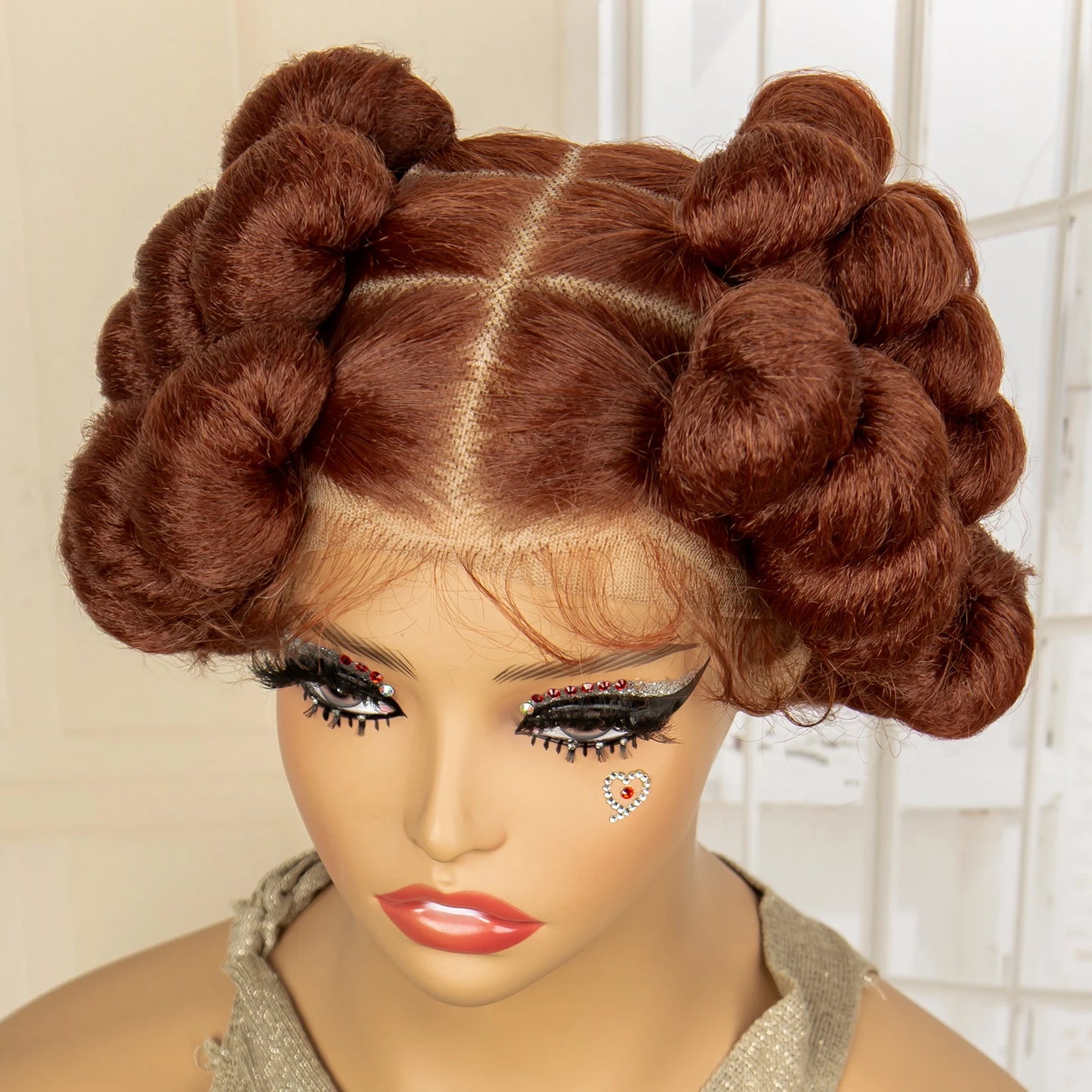 Synthetic Full Lace Handmade Bantu Braided Wigs Short Cute Natural Braided Lace Wigs with Baby Hair for Women