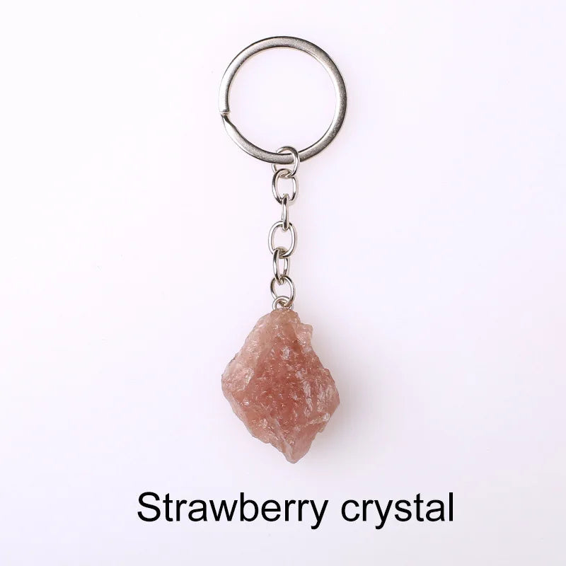 20pcs Natural Rough Raw Stone Crystal Quartzs Keychain Women Men Handbag Hangle Car Key Holder Raw Mineral Stone KeyRing Jewelry Viralgem Store