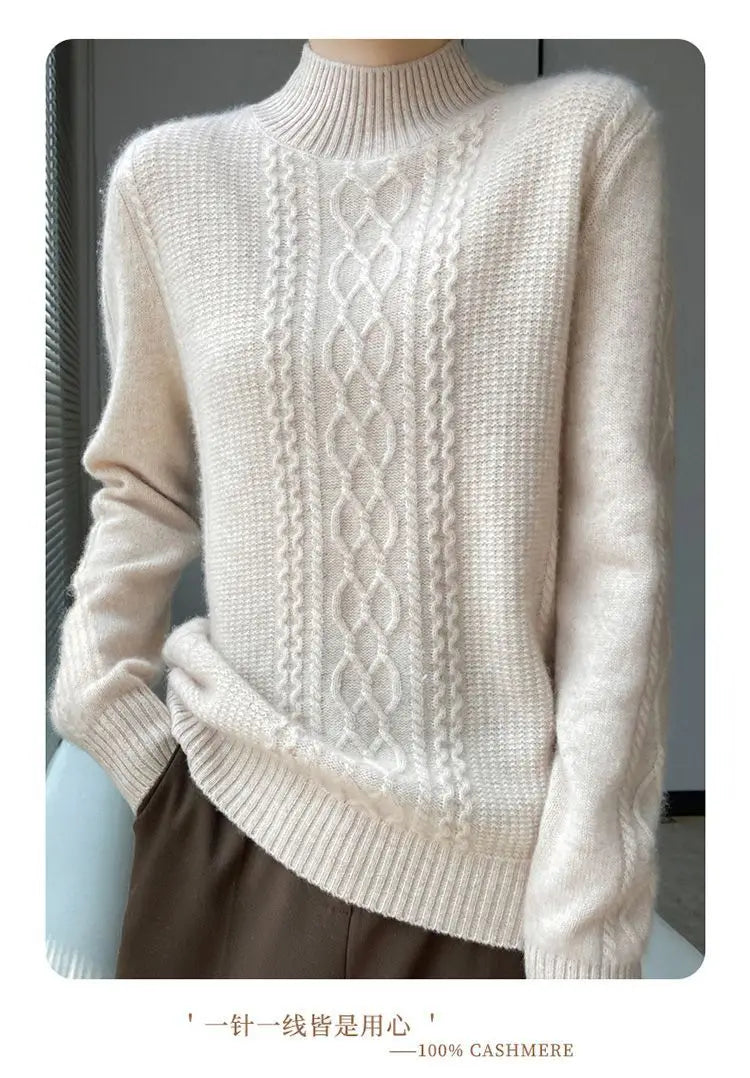 2023 Autumn and Winter New Women Sweater Warm Cashmere Sweater Loose Large Size Top Half Turtleneck Knitted Bottoming Shirt