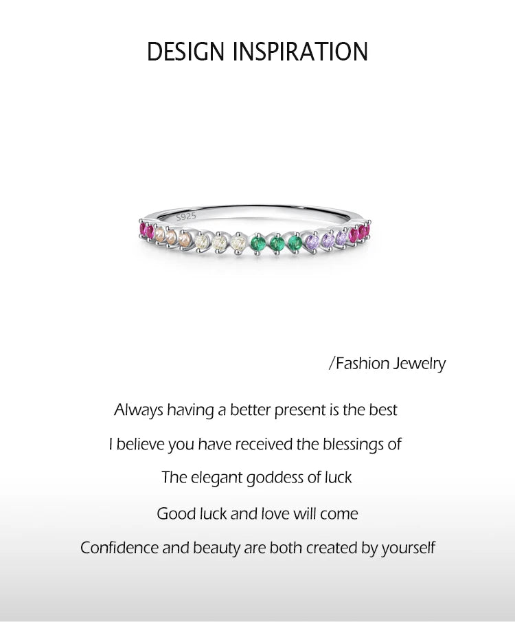 Ailmay 925 Sterling Silver Fashion Colorful Round Zirconia Stackable Finger Ring For Women Elegant Wedding Accessories Jewelry Viralgem Store