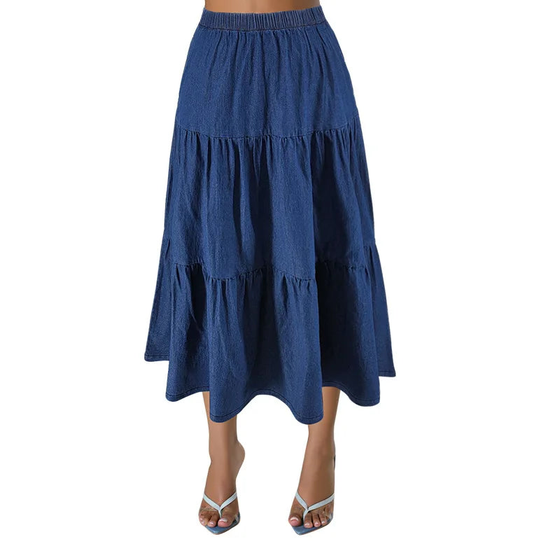 XL-5XL Plus Size Clothes 2024 Women's Button A-line High Waist Denim Skirt Office Lady Midi Jean Skirts Autumn Winter Skirt