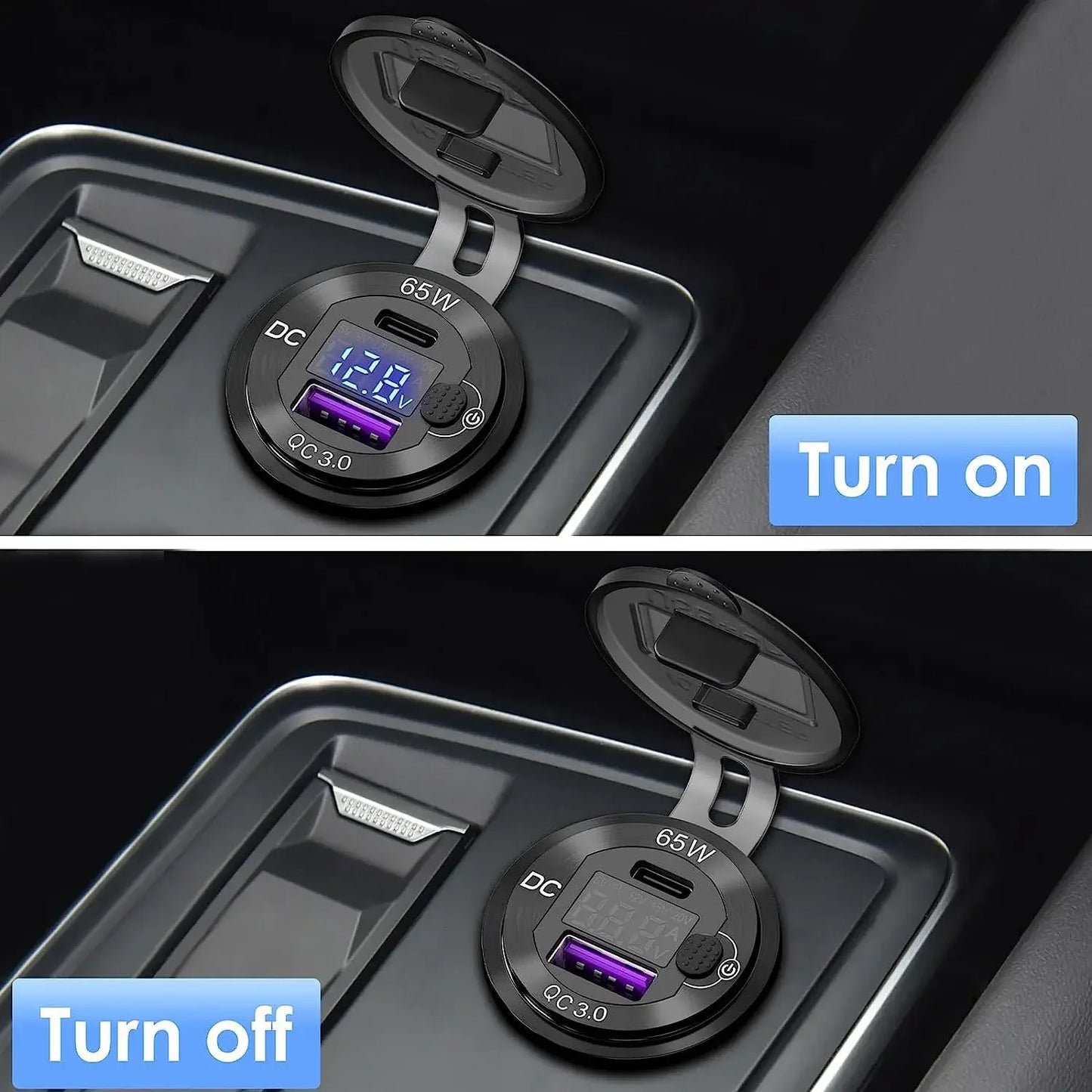 12V/24V USB Car Charger Power Socket with Switch PD and QC3.0 Fast Charging Charger for Car RV Boats Motorcycle