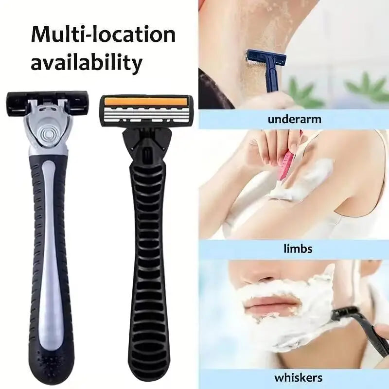 Variety Packs Skin Guard Anti-Slip Handle Replacement Triple Blades Reusable Safety Manual Razors for Men Shaving Bathing Trave