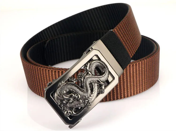 SupSindy New Man Double-sided Nylon Belt Dragon Rotate Metal Automatic Buckle Canvas Belts for Men Jeans Waistband Bicolor Strap Viralgem Store