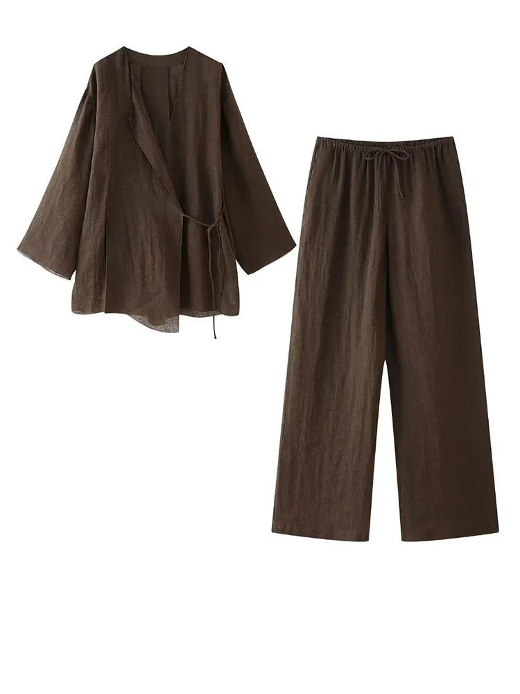 [EAM] Big Size Gray Jacket Wide Leg Pants Two Piece Suit New V-Neck Long Sleeve Women Fashion Tide Spring Autumn 2024 1DH6481