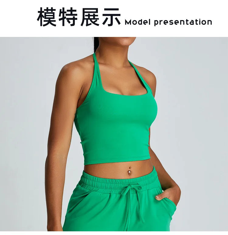 YJ-Spring and Summer New Halter Yoga Vest Women's Sling Beauty Back Exercise Underwear Slim Fit and Quick-Drying Yoga Clothes Br