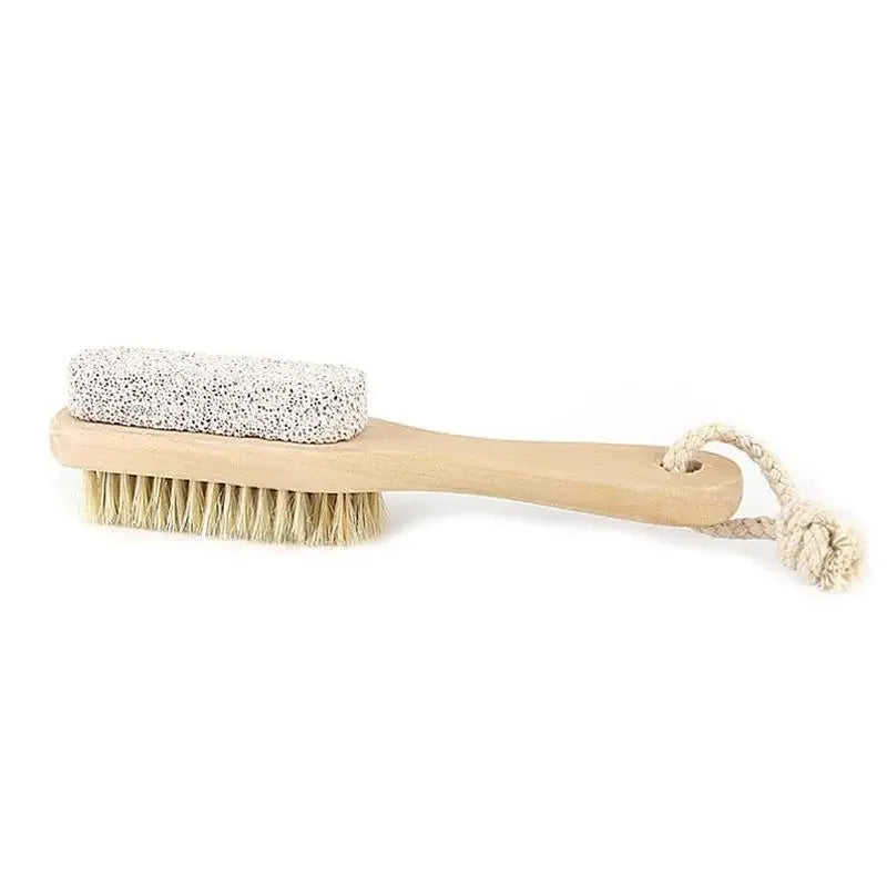1pc Wood Handle Pumice Stone Foot Brush Scrubber Feet Natural Skin Dead Exfoliating Bristle Massage Tool Pedicure Remover B K2F1