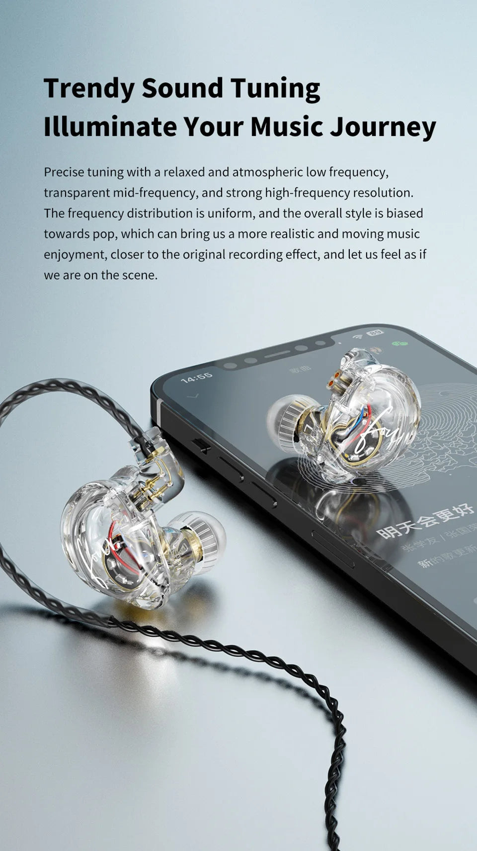 TRN CS4 HIFI IEMs 10mm Dynamic Driver Earphones In-Ear Monitor Headphones Gaming Headset Sports Earbuds with Detachable Cable