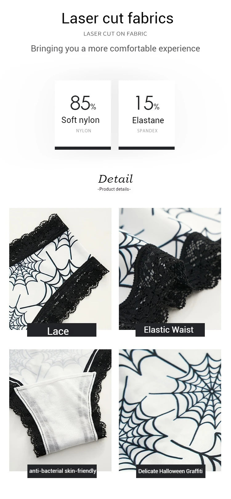 Underwear Women's Lace Edge Sexy Panties Gothic Style Lingerie Rose Skull Personalized Comfortable Breathable Triangle Pants