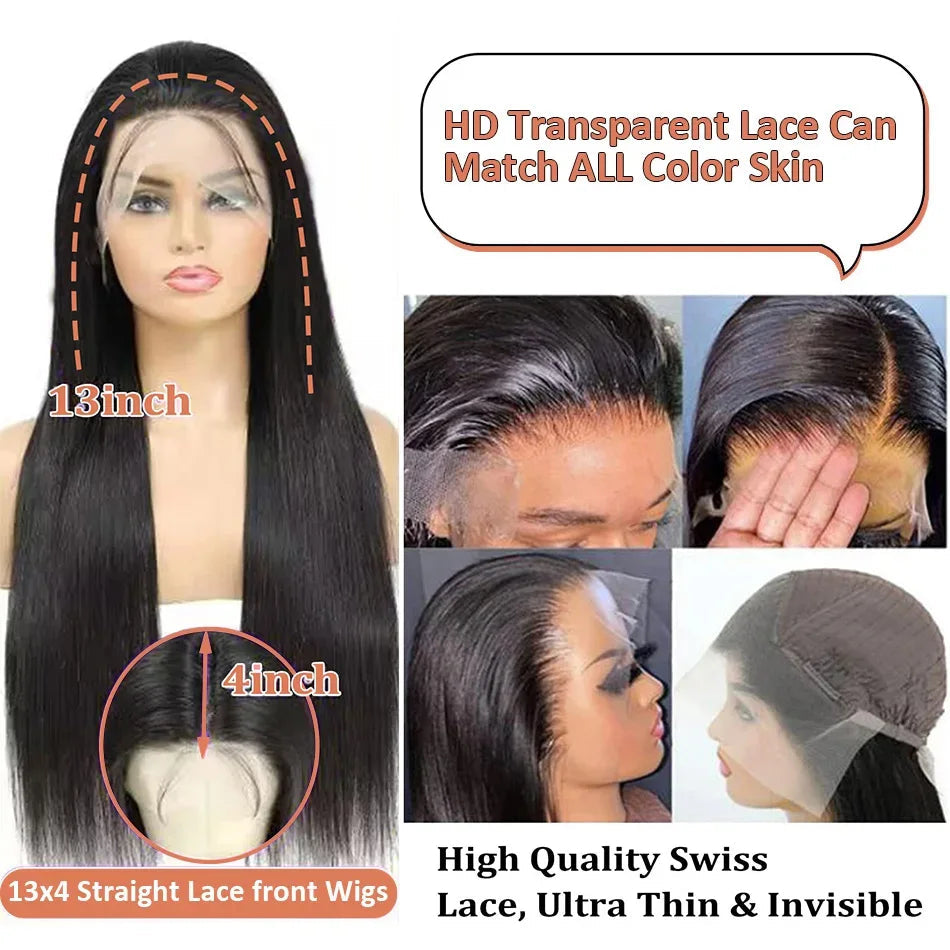250 Density 13x4 13x6 Transparent Bone Straight 30 40 Inches Lace Front Human Hair Wigs Brazilian Frontal Wigs For Women Viralgem Store