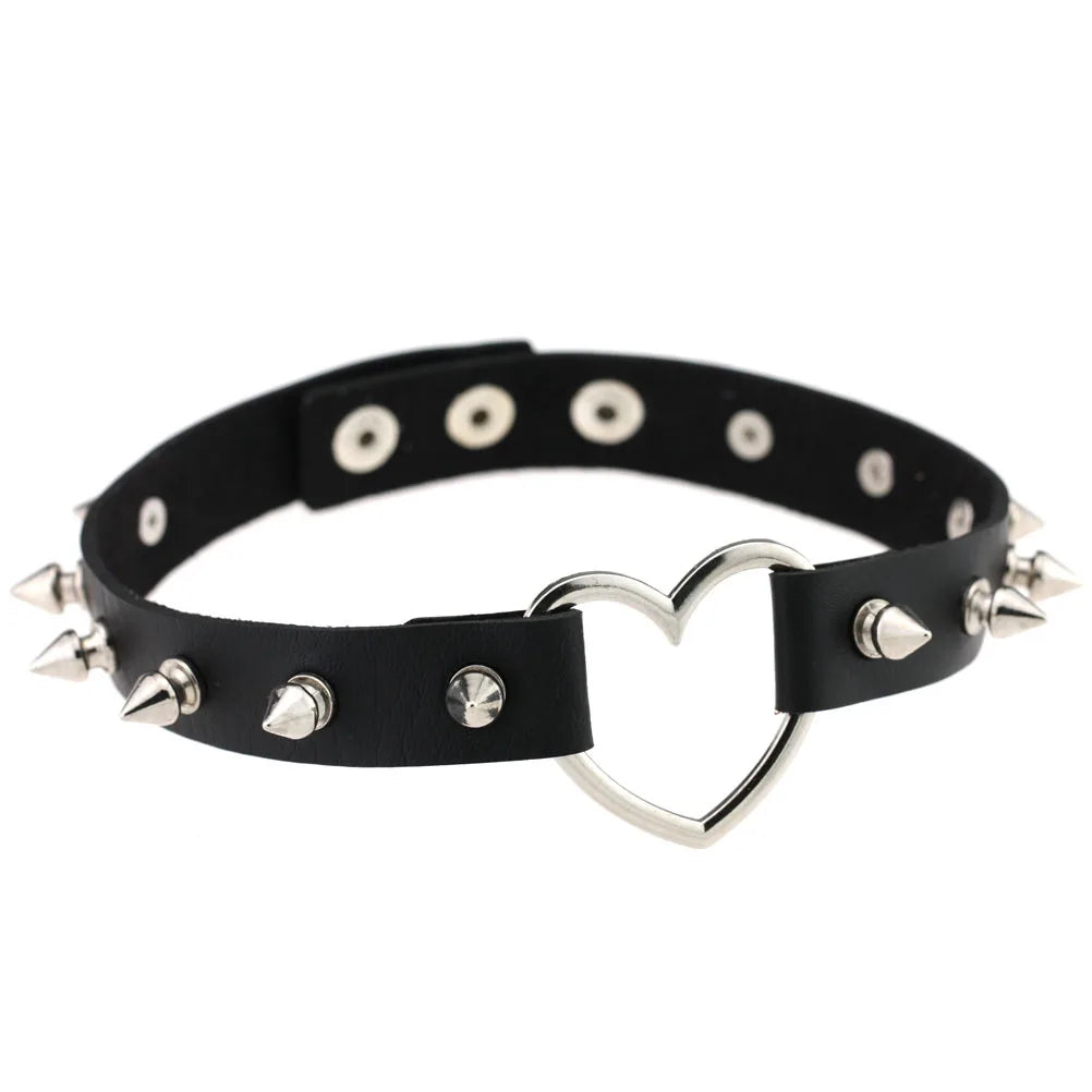 1Pc  Harajuku Cosplay Rivet Punk Rock Gothi Women Collar Sexy PU Leather Heart Cross Spike Hip Hop Bondage Choker Jewelry Bulk Viralgem Store