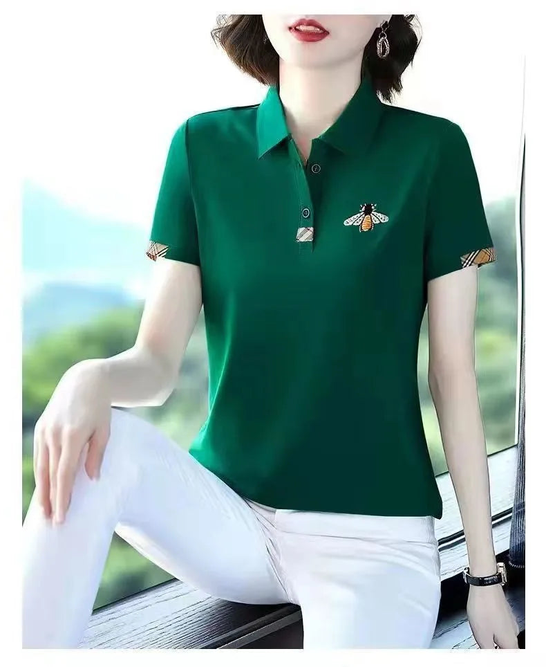 Summer New Fashion All-Matching Polo Collar Top T-shirt Female 2023 Korean Style Loose Casual Short Sleeve Women's Polo Shirt