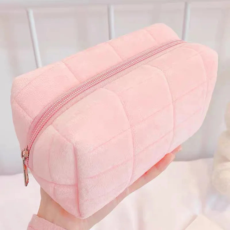 Women Zipper Fur Cosmetic Storage Bag Large Solid Makeup Organizer Handbag Stationery Pencil Case Travel Make Up Toiletry Punch Viralgem Store
