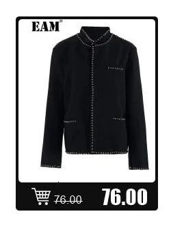 [EAM] Women Black Hollow Out Big Size Midi Shirt Dress New Lapel Long Sleeve Loose Fit Fashion Tide Spring Autumn 2024 1DF6037 Viralgem Store