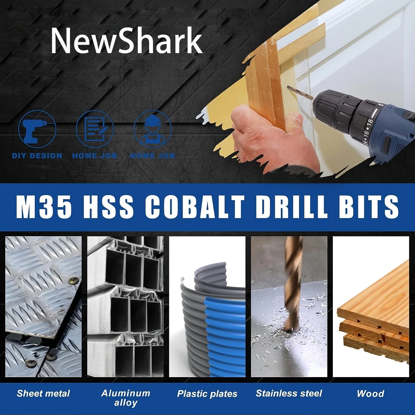 19pcs M35 Cobalt Round Straight Handle Metric Drill bit Set 1mm-10mm Drill Bits Suitable for Stainless Steel Hard Metal