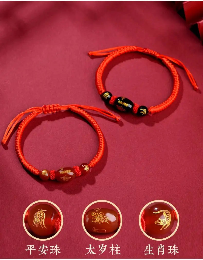 UMQ Original Birth Year Couple Cow Rabbit Dragon Dog Agate Resolve Twelve Zodiac Signs Braided Red Rope Bracelet