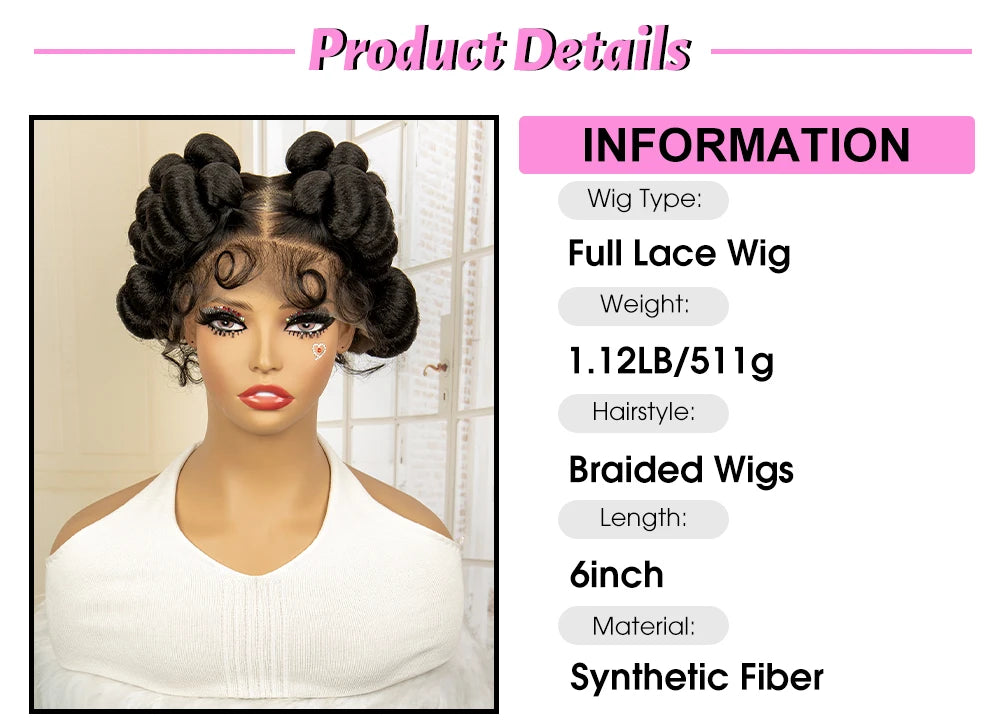 Synthetic Full Lace Handmade Bantu Braided Wigs Short Cute Natural Braided Lace Wigs with Baby Hair for Women