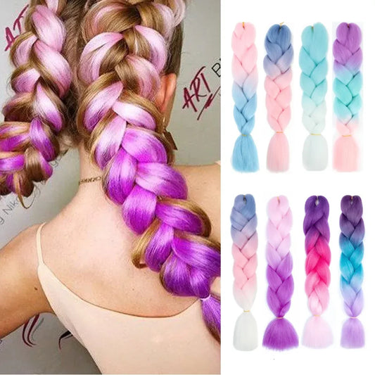 24inch Synthetic Long Braiding Hair Pre Strethced Colorful Ombre Brown Blonde Crochet Jumbo Braids Hair Extensions For Women
