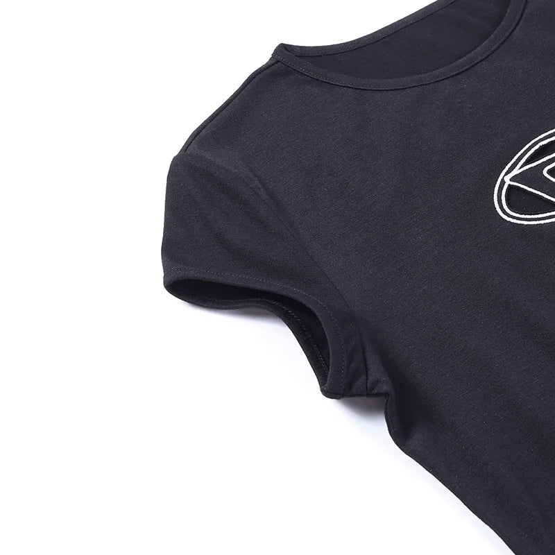 Y2k Top Shirts for Women Fashion Street Spice Girl Slim Show Chest D Embroidery Crop Short Open Umbilical Versatile Top