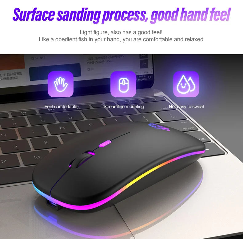 Wireless Mouse Bluetooth and 2.4GHz Dual Modes Rechargeable RGB Ergonomic Silent Click for PC iPad Laptop Cell Phone TV Viralgem Store