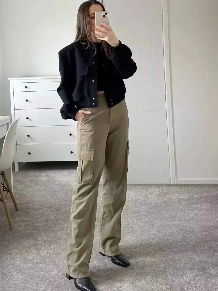 2024 Woman Bomber Jacket Coat White Autumn Winter Button Baseball Aviator Cropped Jackets For Women Long Sleeve Crop Outerwear