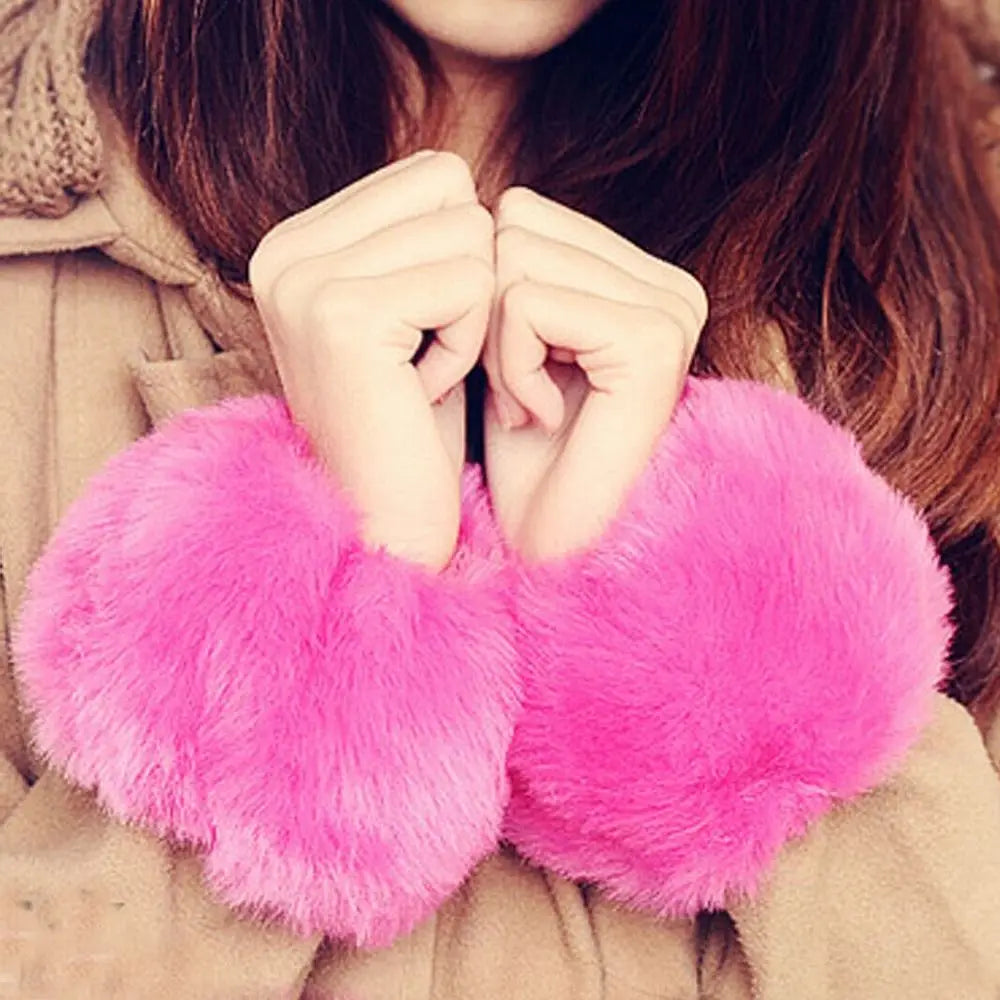 Women Fashion Winter Warm Faux Fur Elastic Wrist Slap On Cuffs Ladies Solid Color Arm Warmer Plush Wrist Protector Viralgem Store