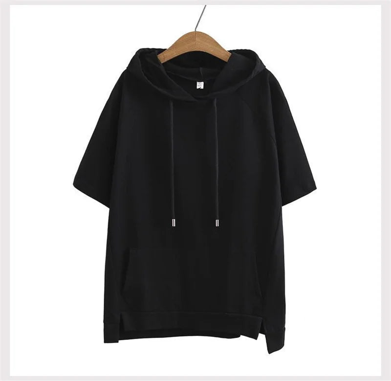 2023 Oversize 4XL Loose Sweatshirts Women Cotton Hoodies Summer Short-sleeves Thin Tees Female Casual Pullover Tops Outerwear