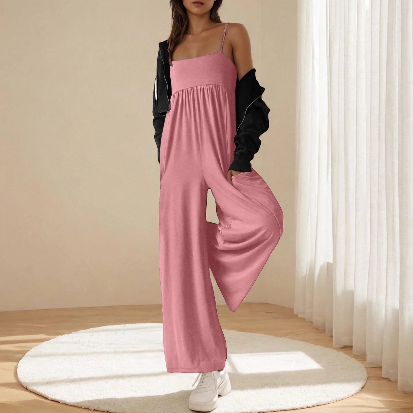 2025 autumn and winter solid color single collar back jumpsuit popular beach style casual wear