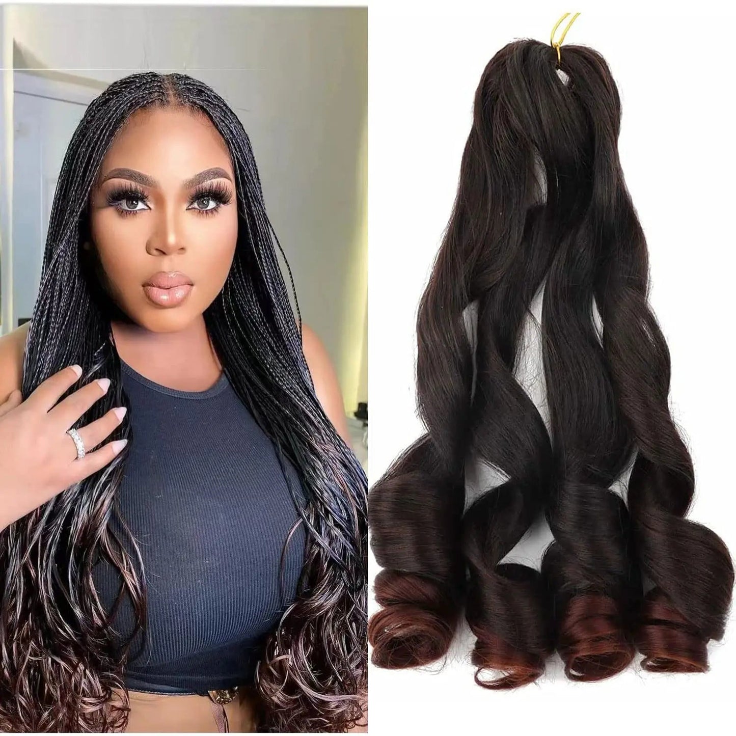 16-24 inches Synthetic French Curly Crochet Braiding Hair Loose Wave Ombre Hair for Women Spiral Pre Stretched Hair Extensions Viralgem Store