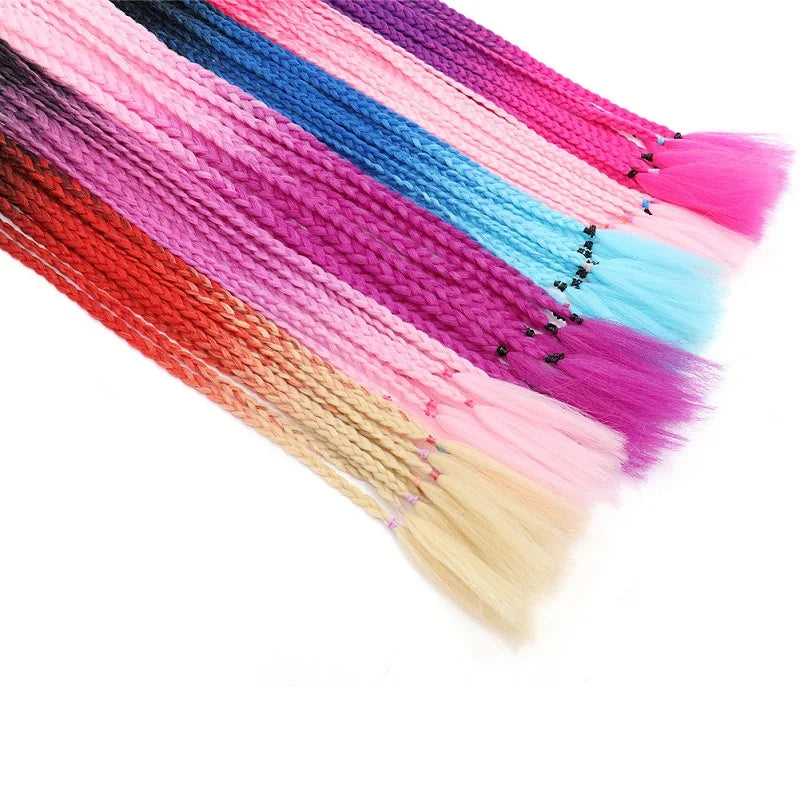 24Inch Synthetic Gradient  Colored Braided Ponytail Hair Extension Elastic Rubber Band Braiding Ponytail for Girl Women Viralgem Store