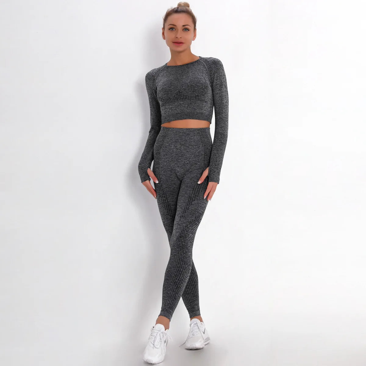 Women Seamless Gym Set Long Sleeve Top High Waist Belly Control Sport Leggings Gym Clothes Seamless Sport Suit Sexy Booty Girls Viralgem Store