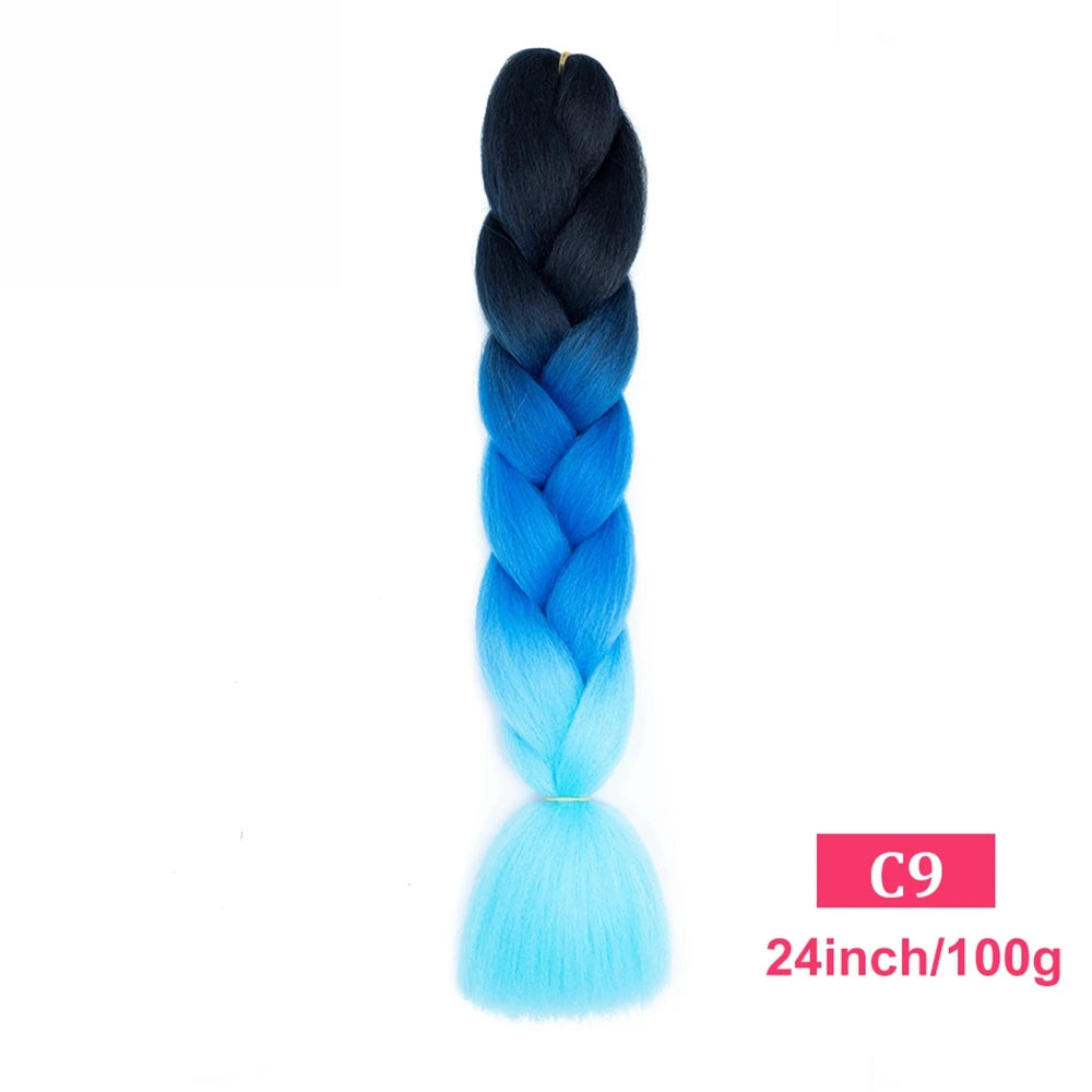 24inch Synthetic Long Braiding Hair Pre Strethced Colorful Ombre Brown Blonde Crochet Jumbo Braids Hair Extensions For Women