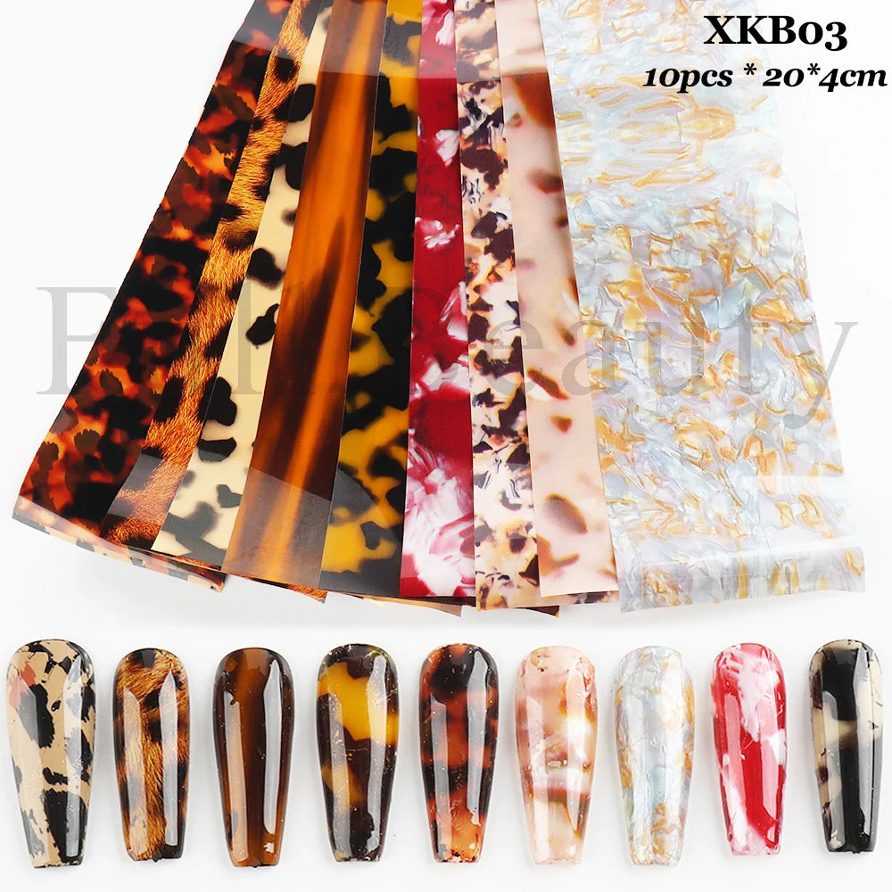 10Pcs Hologram Transfer Foil Nails Laser Stars Holographic Nail Stickers Mermaid Tail Sliders Metallic Gel Polish Wraps NLXKY01